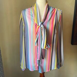 NWT New York & Company Striped Blouse with Front Tie
